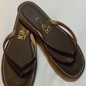 Kino Brown Leather Flip Flop Sandal Size 7 Made in Key West FL